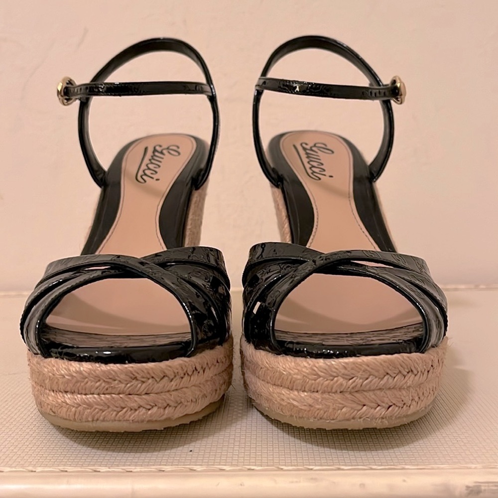 Gucci Monogram Vernice Microguccissima Espadrille Wedges - Picture 4 of 12